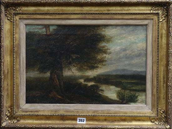 Framed oil, river scene, 51 x 37cm